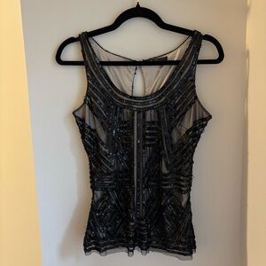 Aidan Mattox Black Beaded Tank